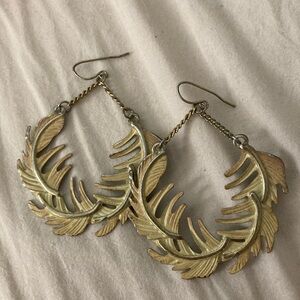 Antique hanging hoop earrings with gold leaf floral design